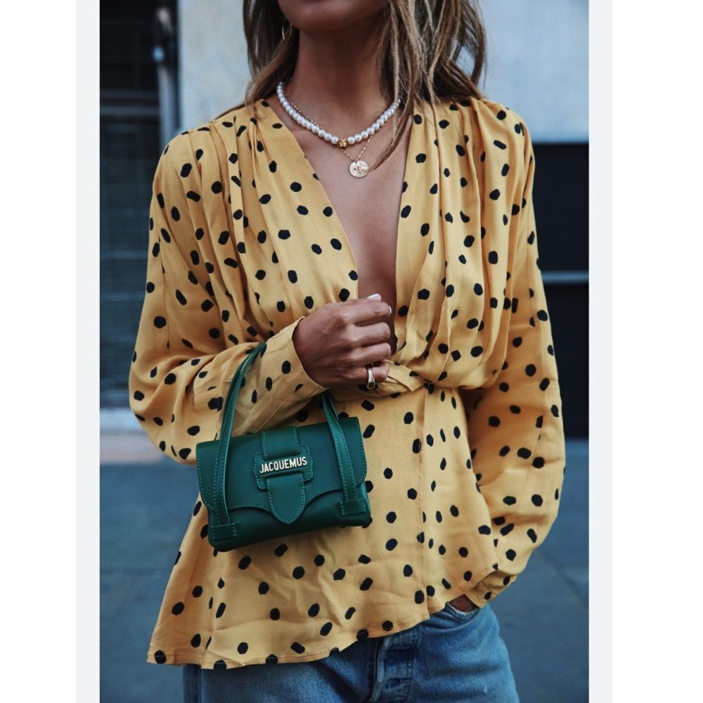 L'Academie Mustard Yellow Polka Dot Long-Sleeve Blouse